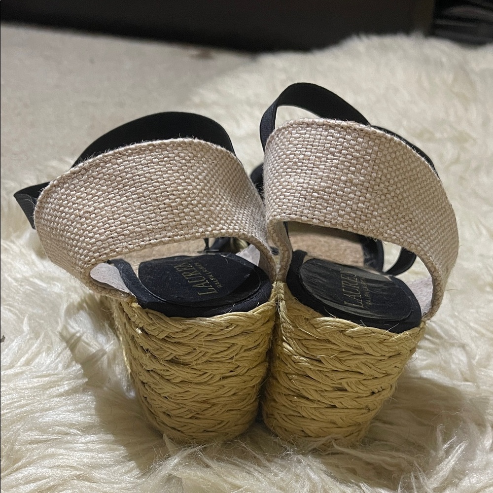 Ralph Lauren Black Espadrille Wedge Sandals 9 - Picture 6 of 7